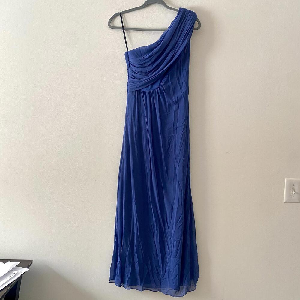 DESSY COLLECTION blue chiffon draped one shoulder maxi dress